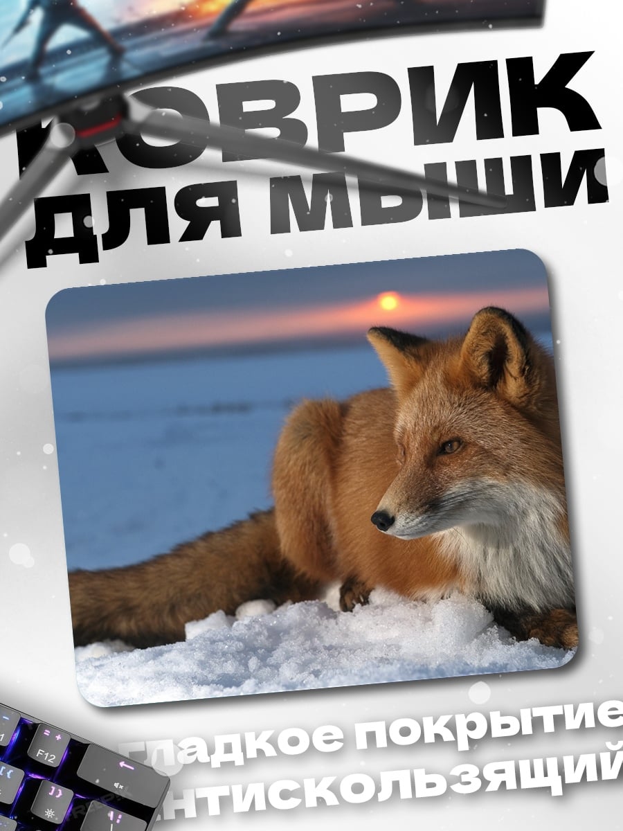 Коврик Лиса снег закат