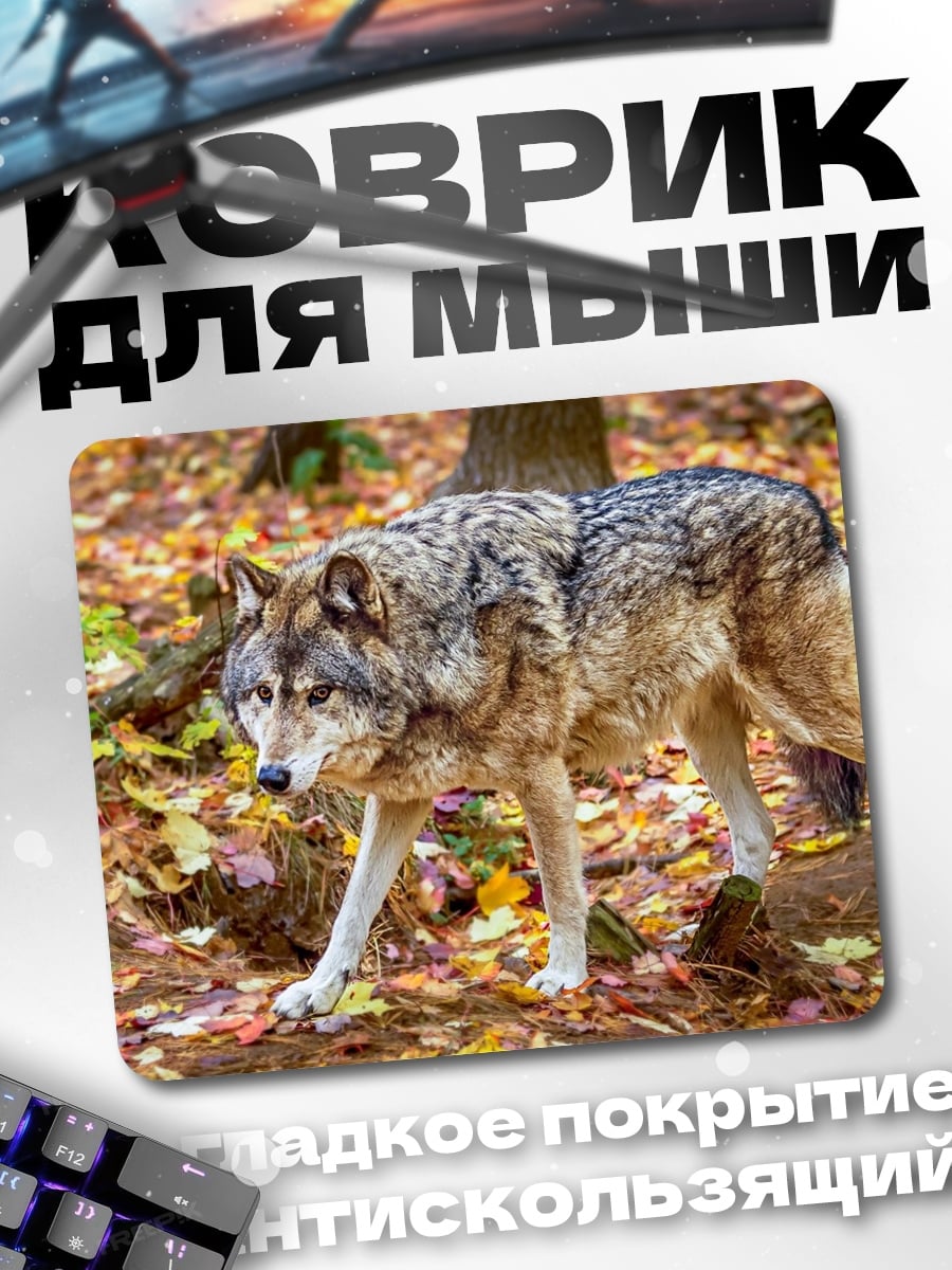 Коврик Волк осенью