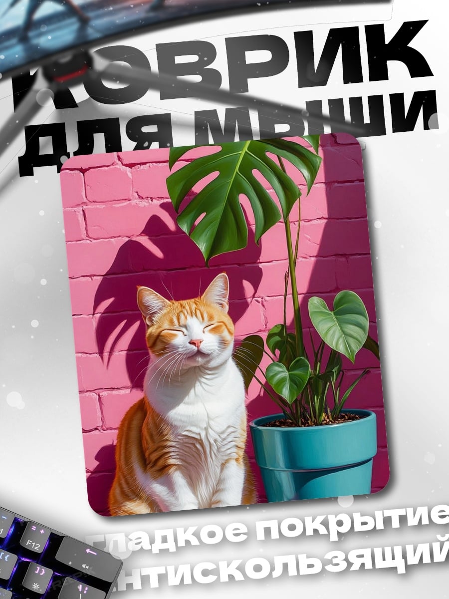 Коврик Кот и монстера