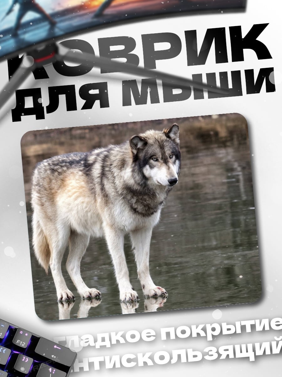 Коврик Волк у воды
