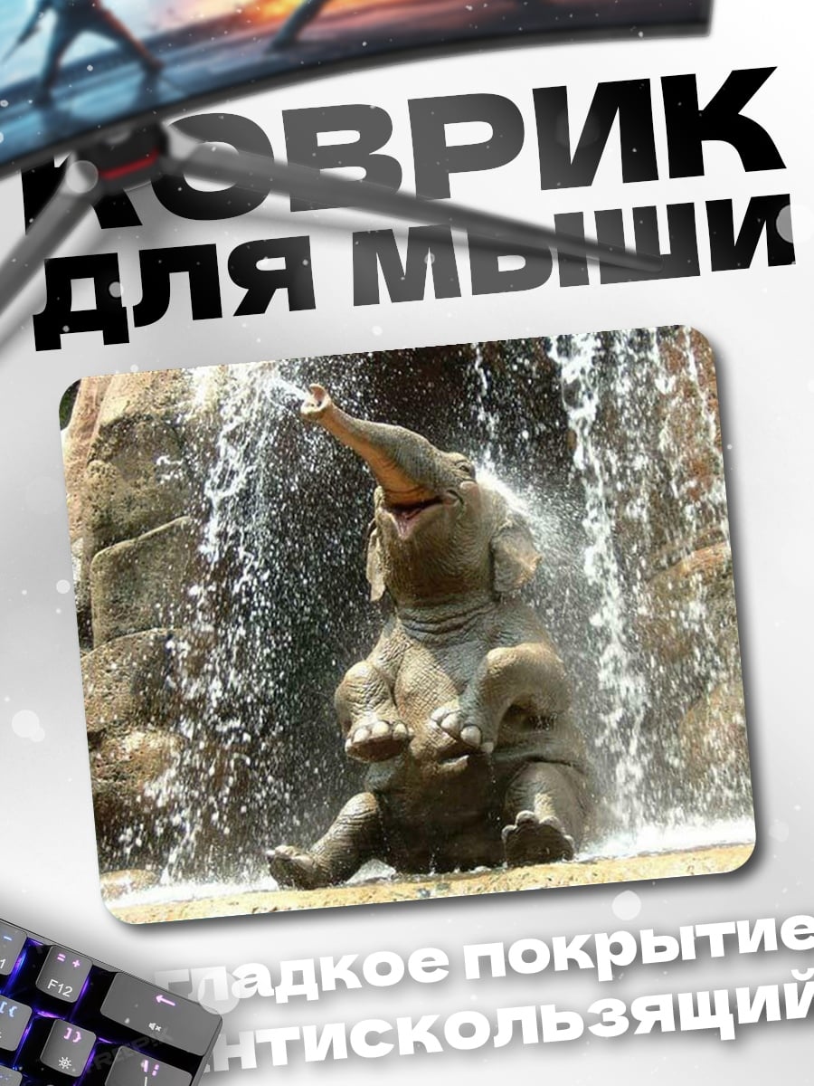 Коврик Слонята играют в водопаде
