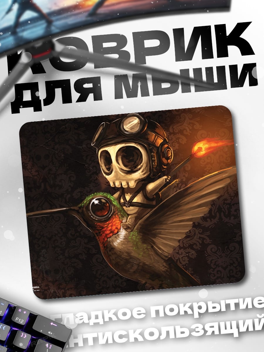 Коврик череп на колибри