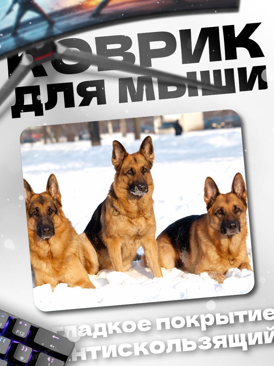 Коврик три овчарки в снегу