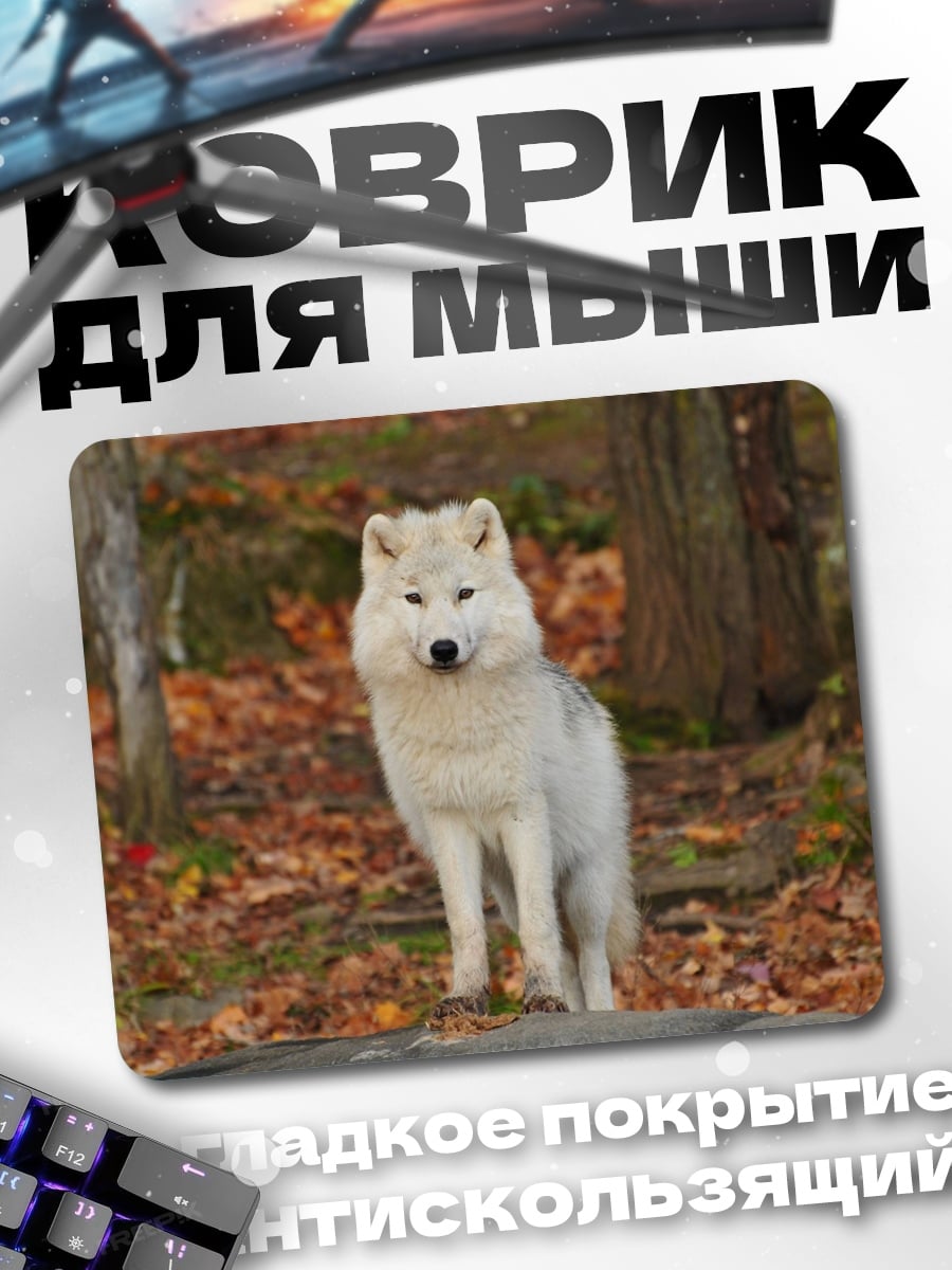 Коврик белый волк
