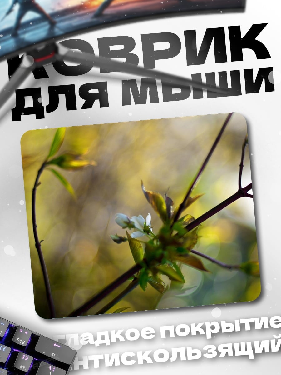 Коврик зеленые ростки на ветке