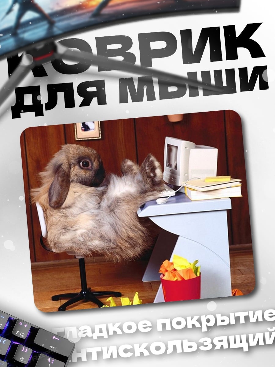 Коврик Кролик за компьютером