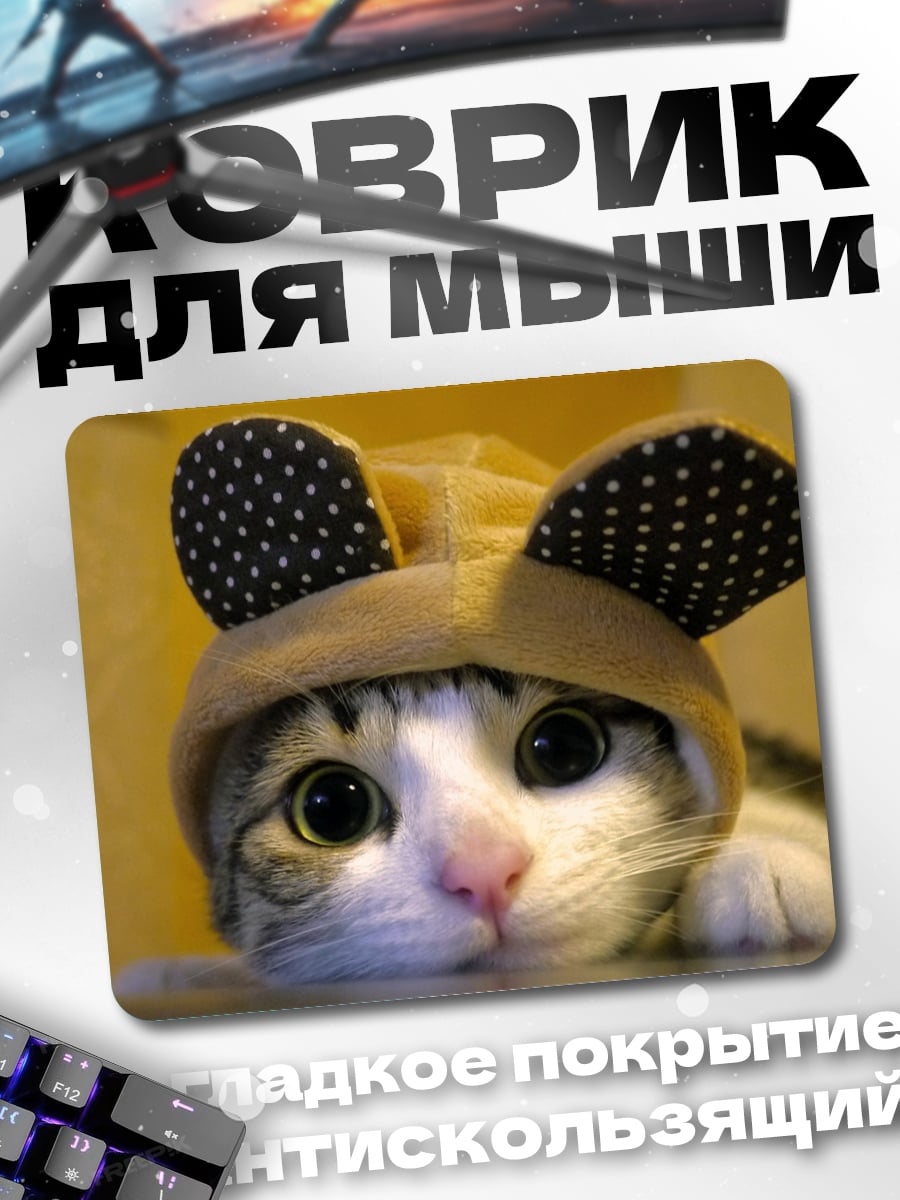 Коврик Милый котик в шапке