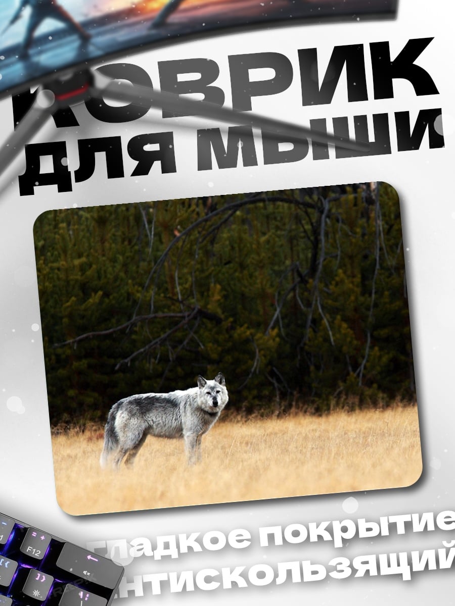 Коврик серый волк в поле