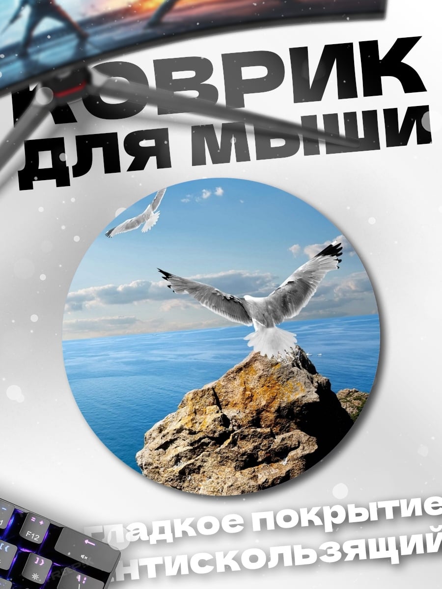 Коврик круглый чайка на скале