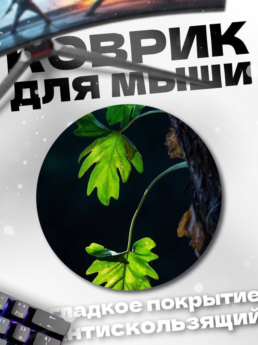 Коврик круглый Зеленые листья на дереве