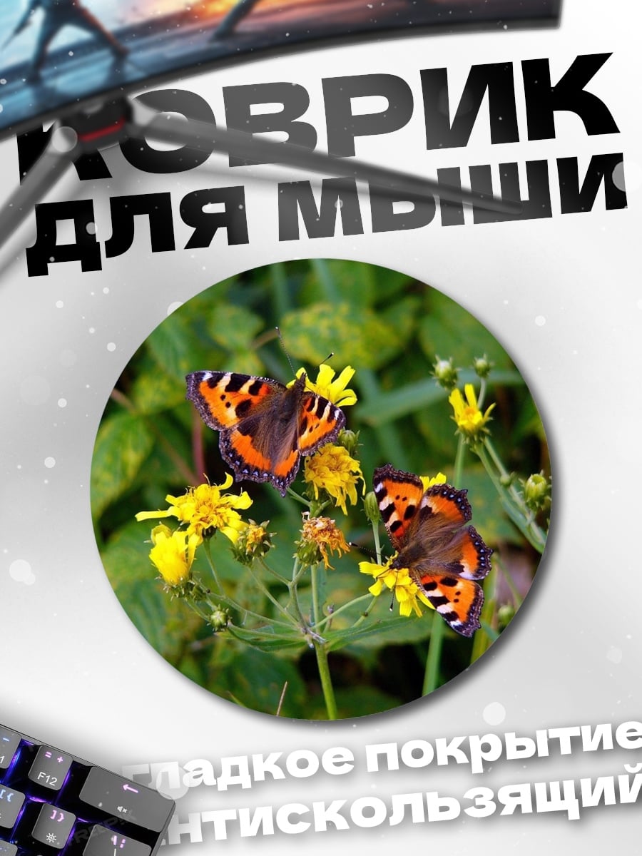 Коврик круглый Две бабочки на цветах