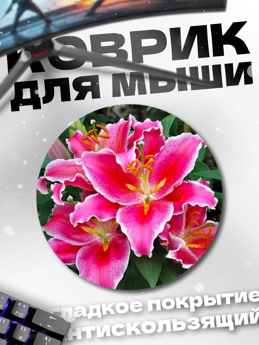 Коврик круглый Яркие лилии цветы