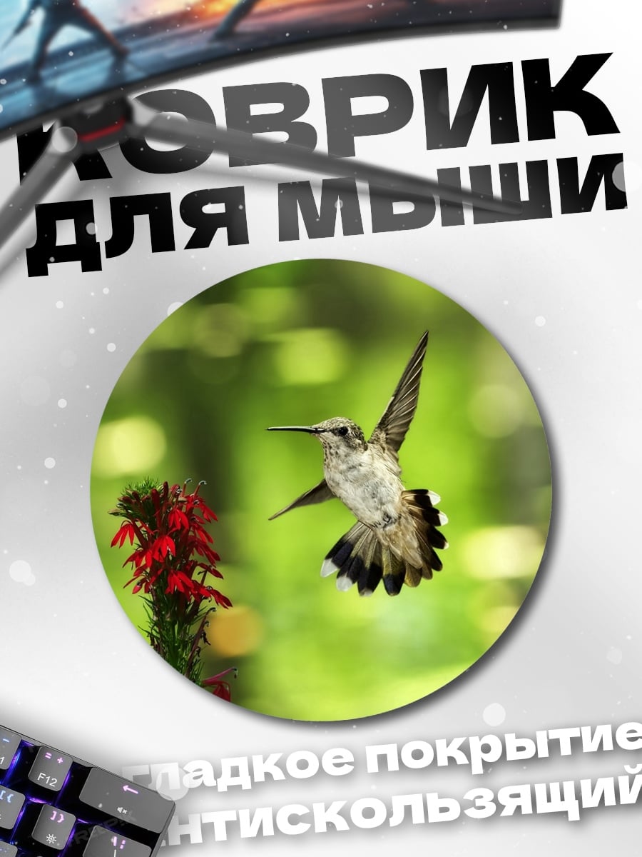 Коврик круглый Колибри у цветка