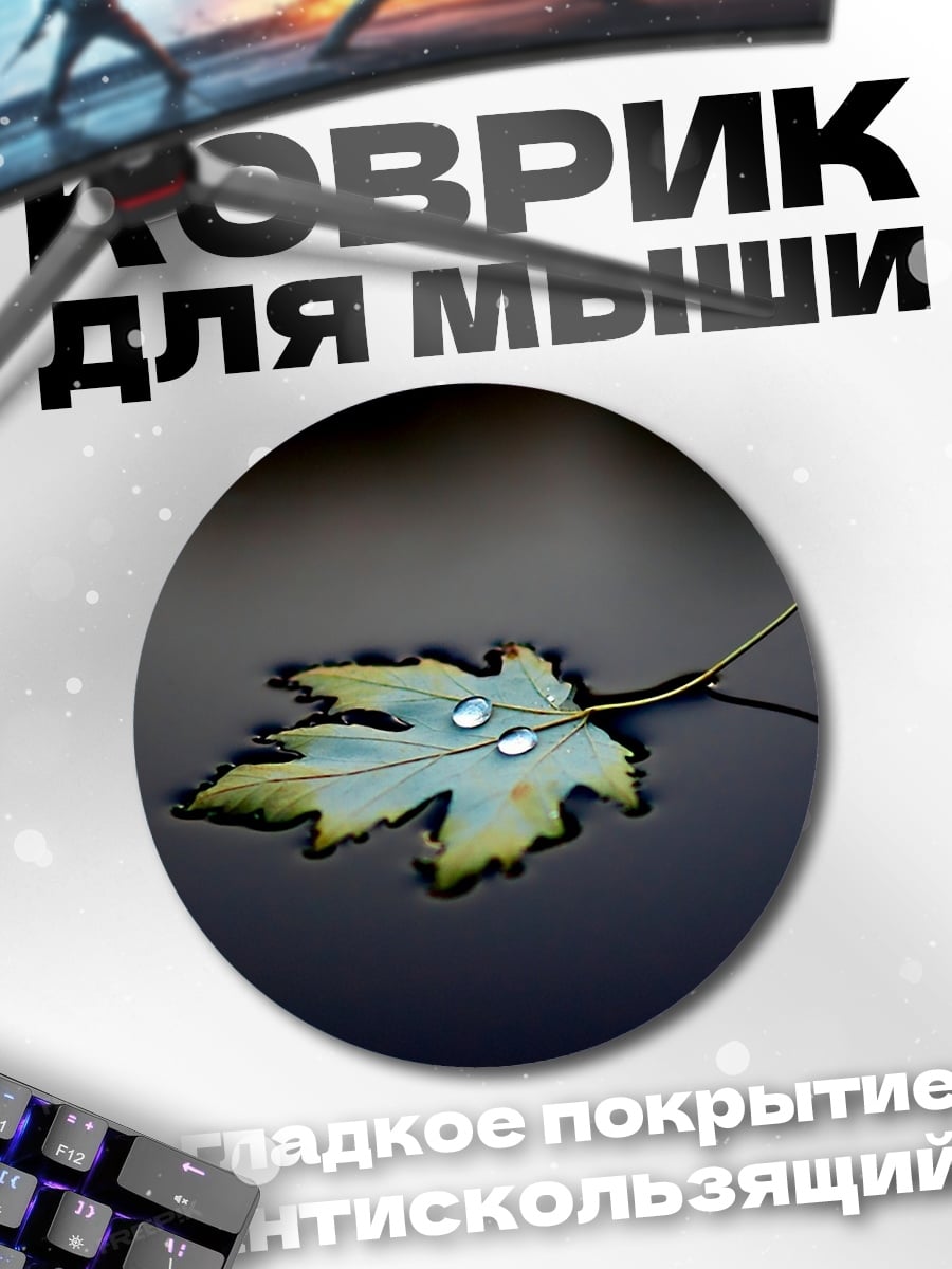 Коврик круглый осенний лист воде
