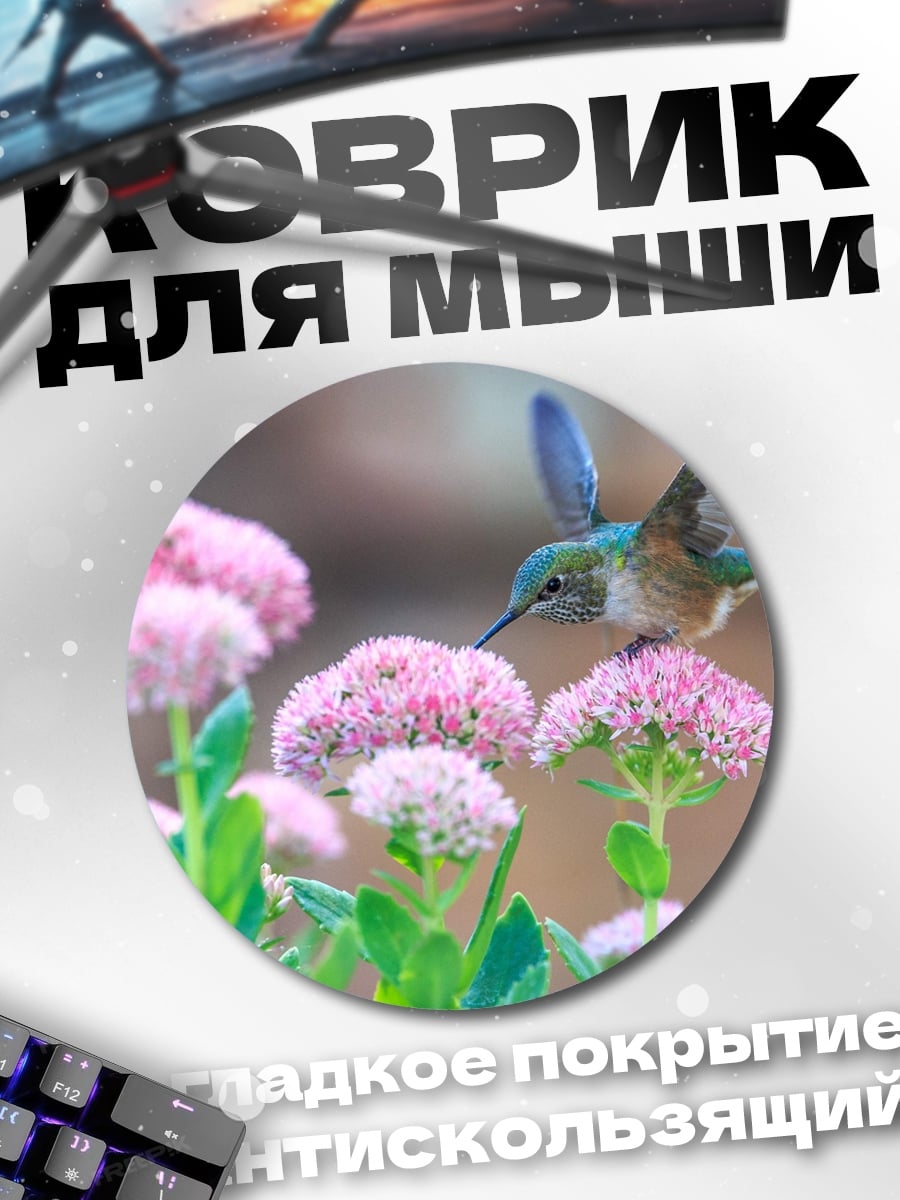 Коврик круглый Колибри и цветы