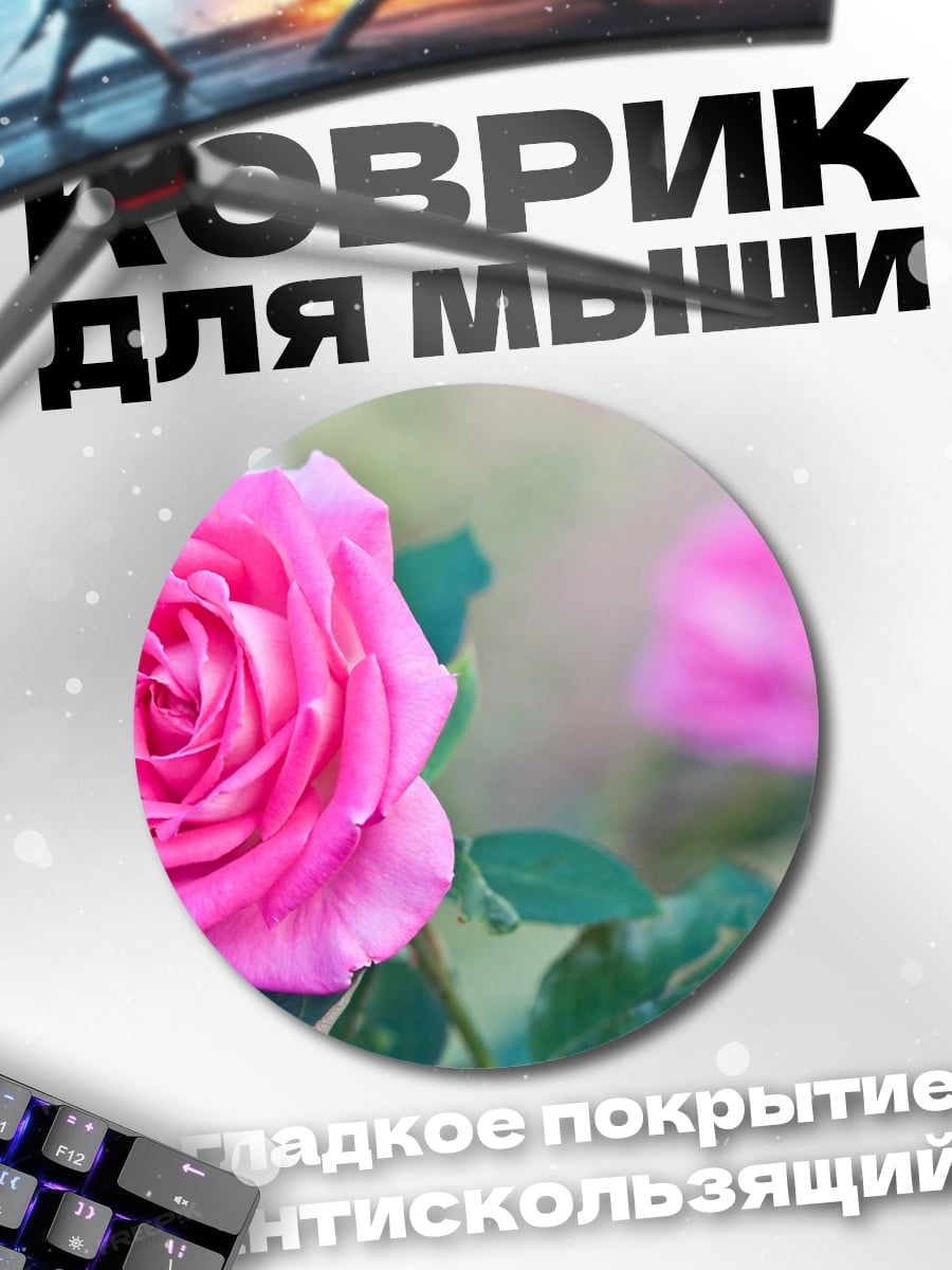 Коврик круглый розовая роза в саду