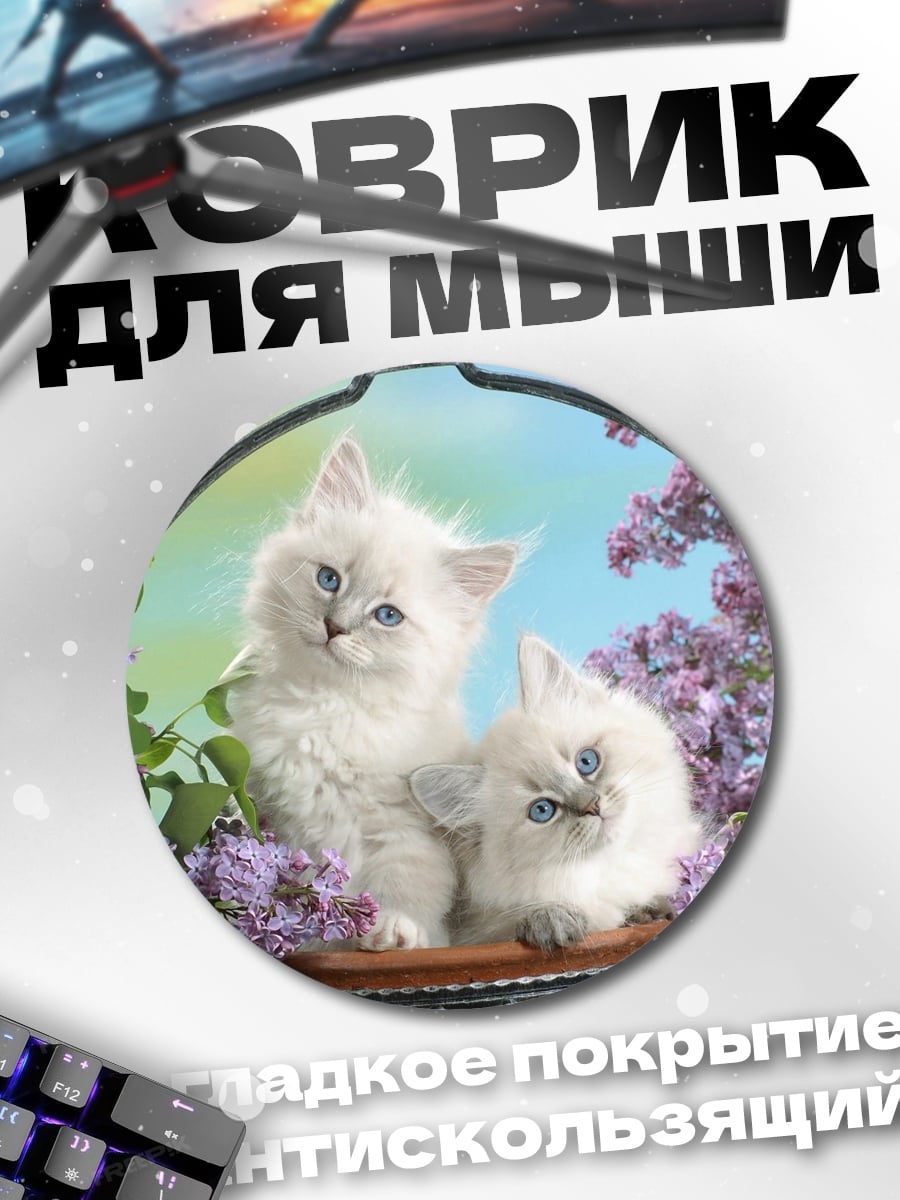 Коврик круглый два пушистых котенка