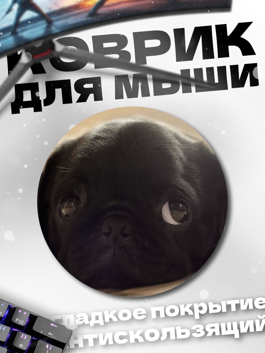 Коврик круглый Грустный мопс