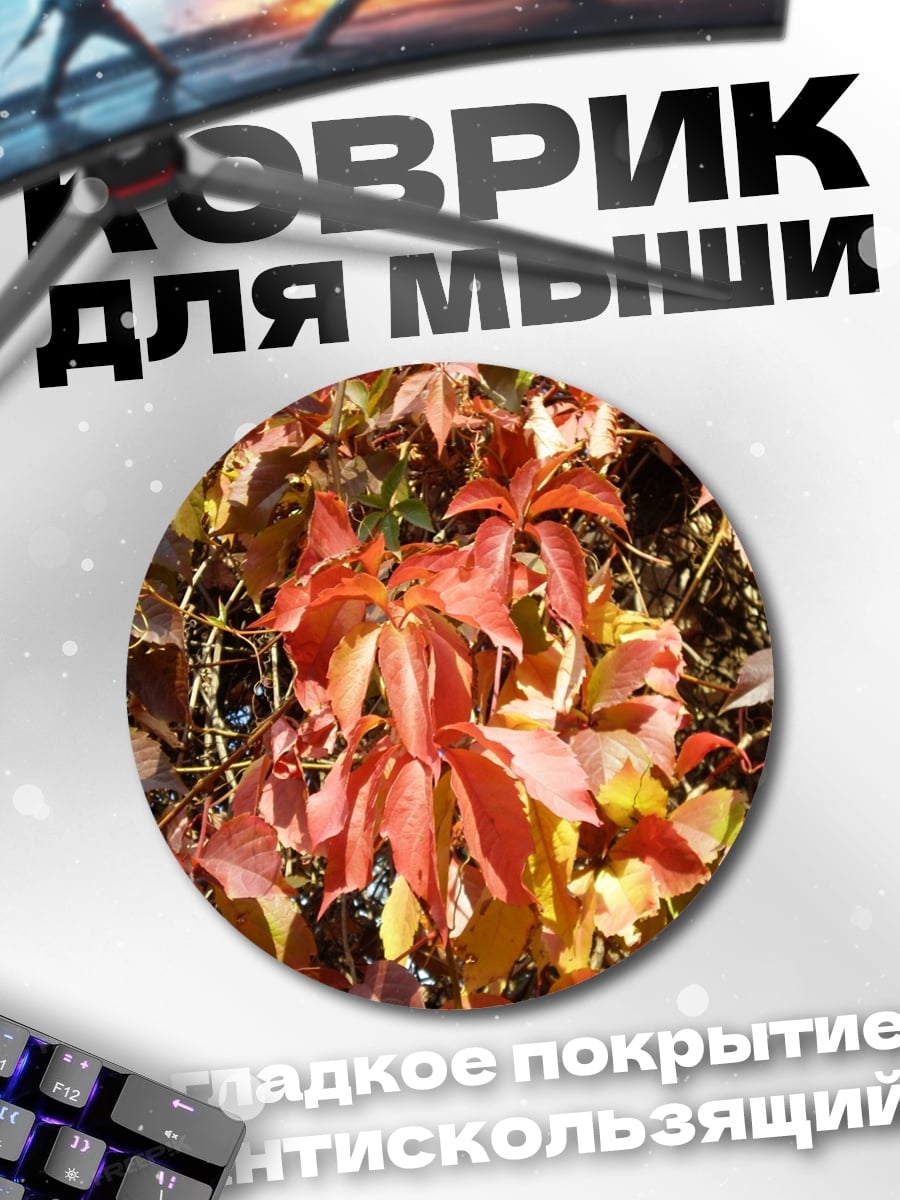 Коврик круглый Осенние листья дикого винограда