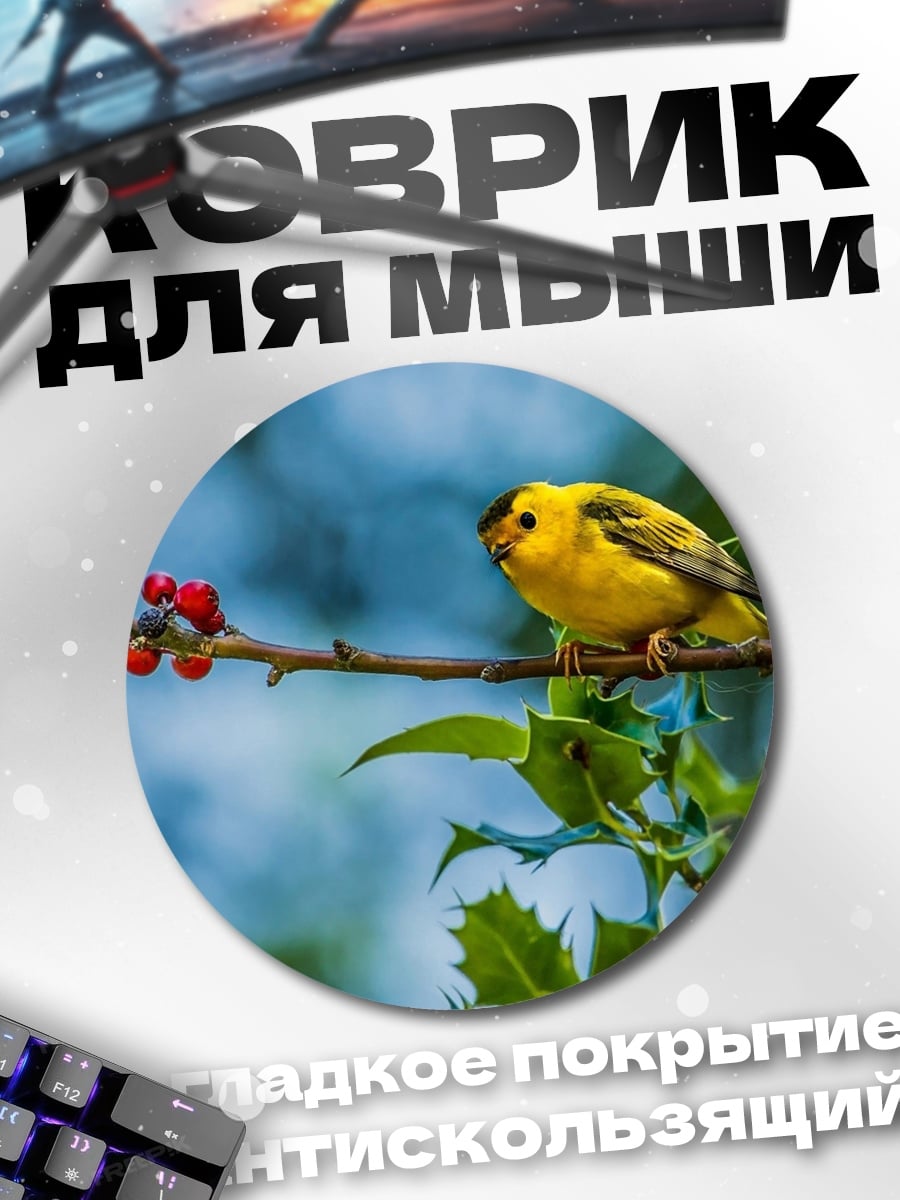 Коврик круглый жёлтая птичка ветка
