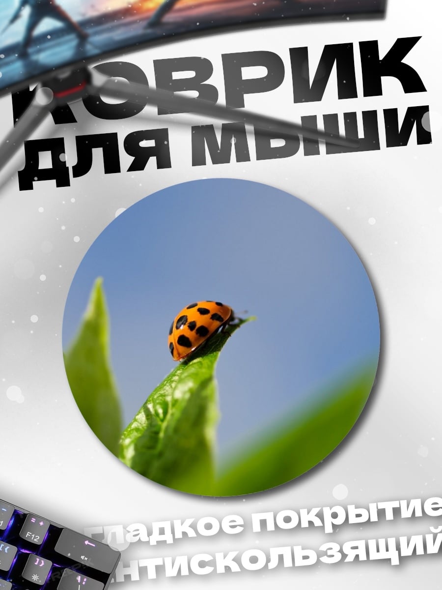 Коврик круглый Божья коровка на листе