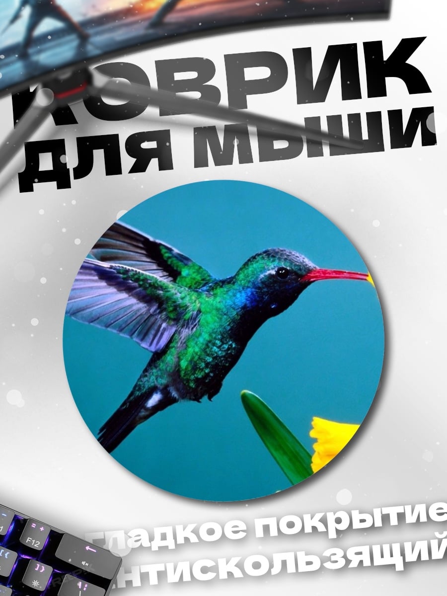Коврик круглый колибри и нарциссы