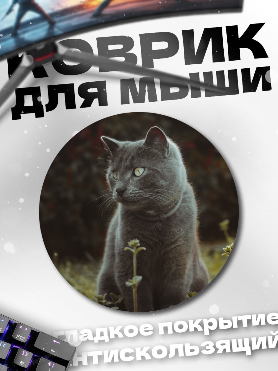 Коврик круглый Серый кот