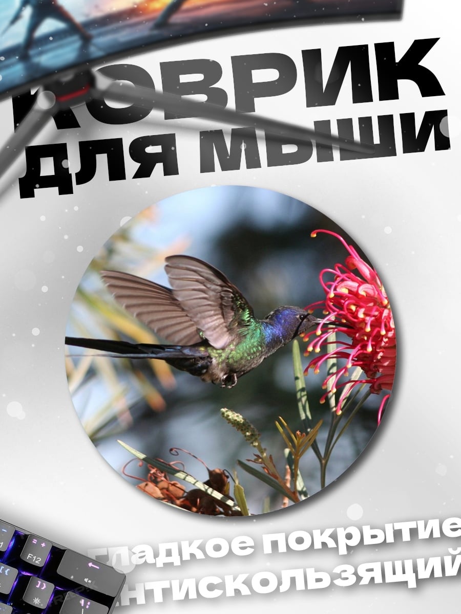 Коврик круглый колибри и цветок