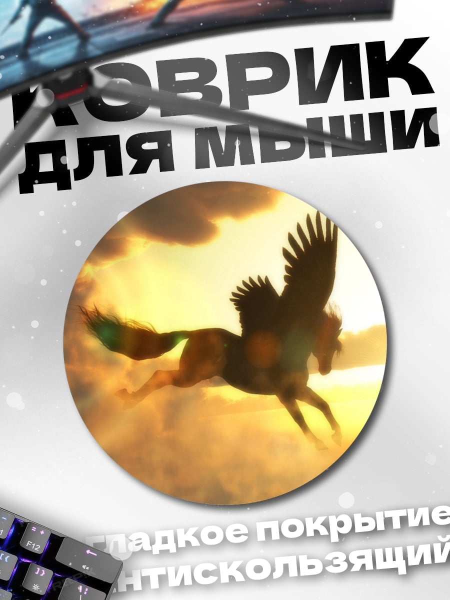 Коврик круглый пегас в небе