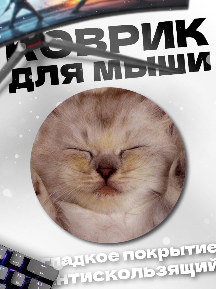 Коврик круглый спящий котенок
