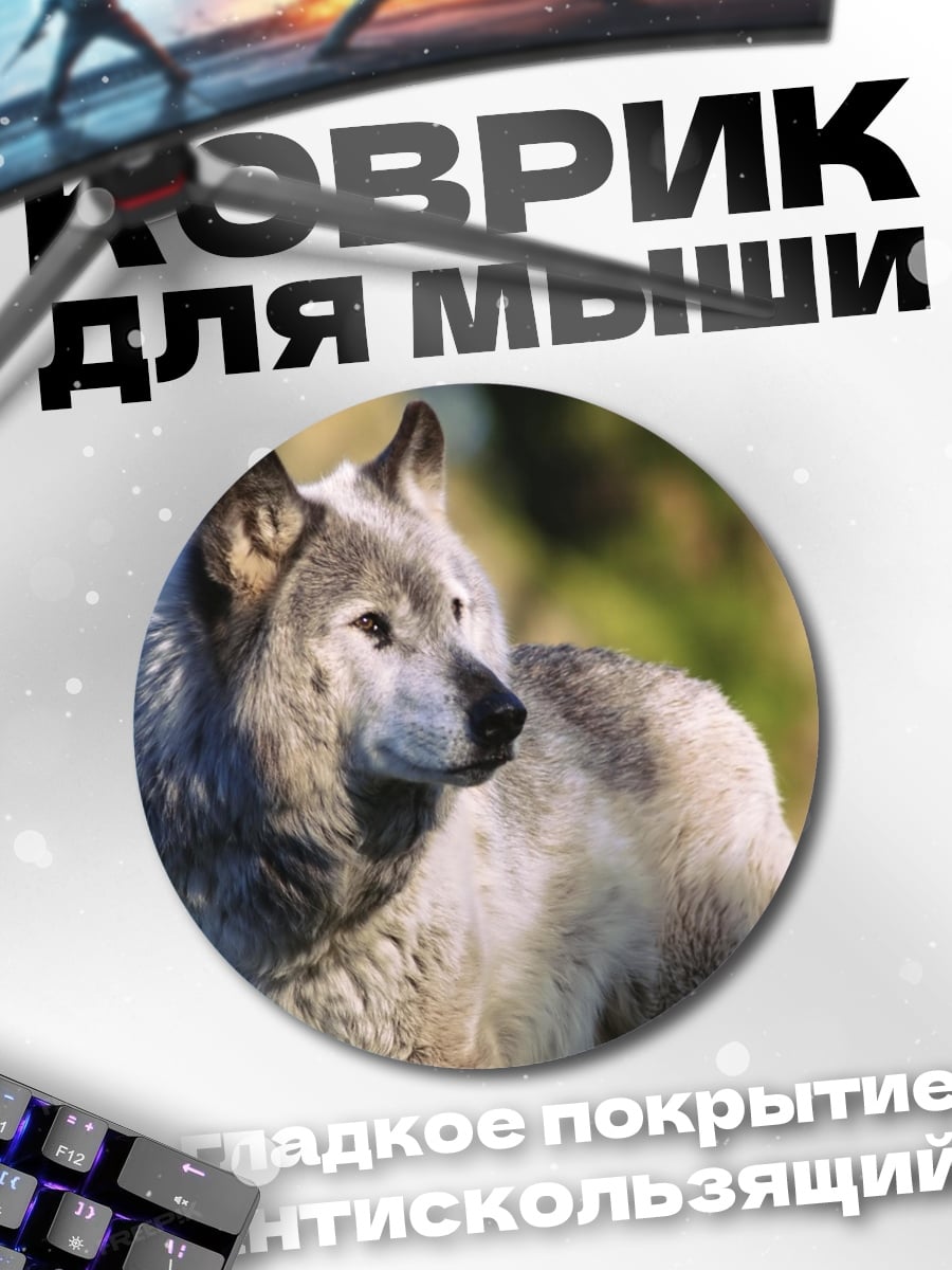 Коврик круглый Серый волк в лесу