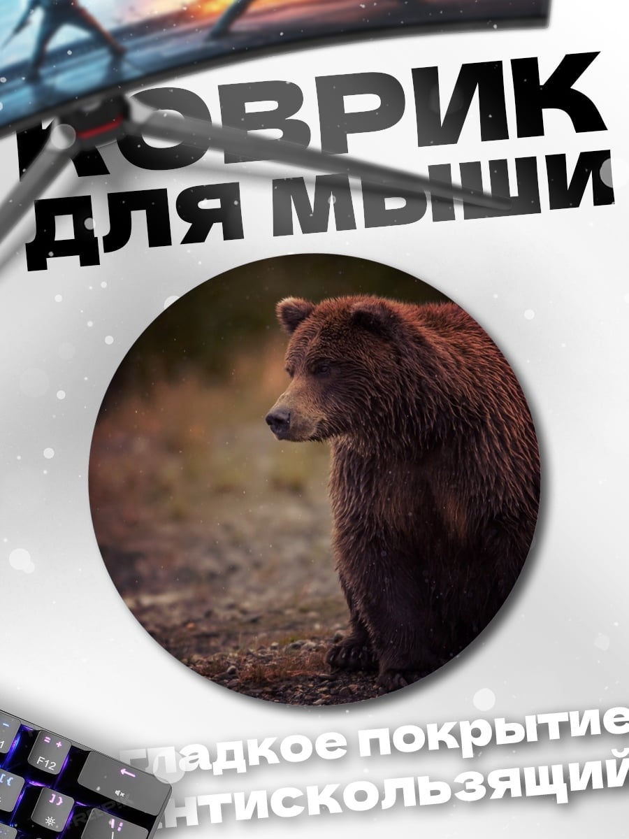 Коврик круглый Бурый медведь сидит