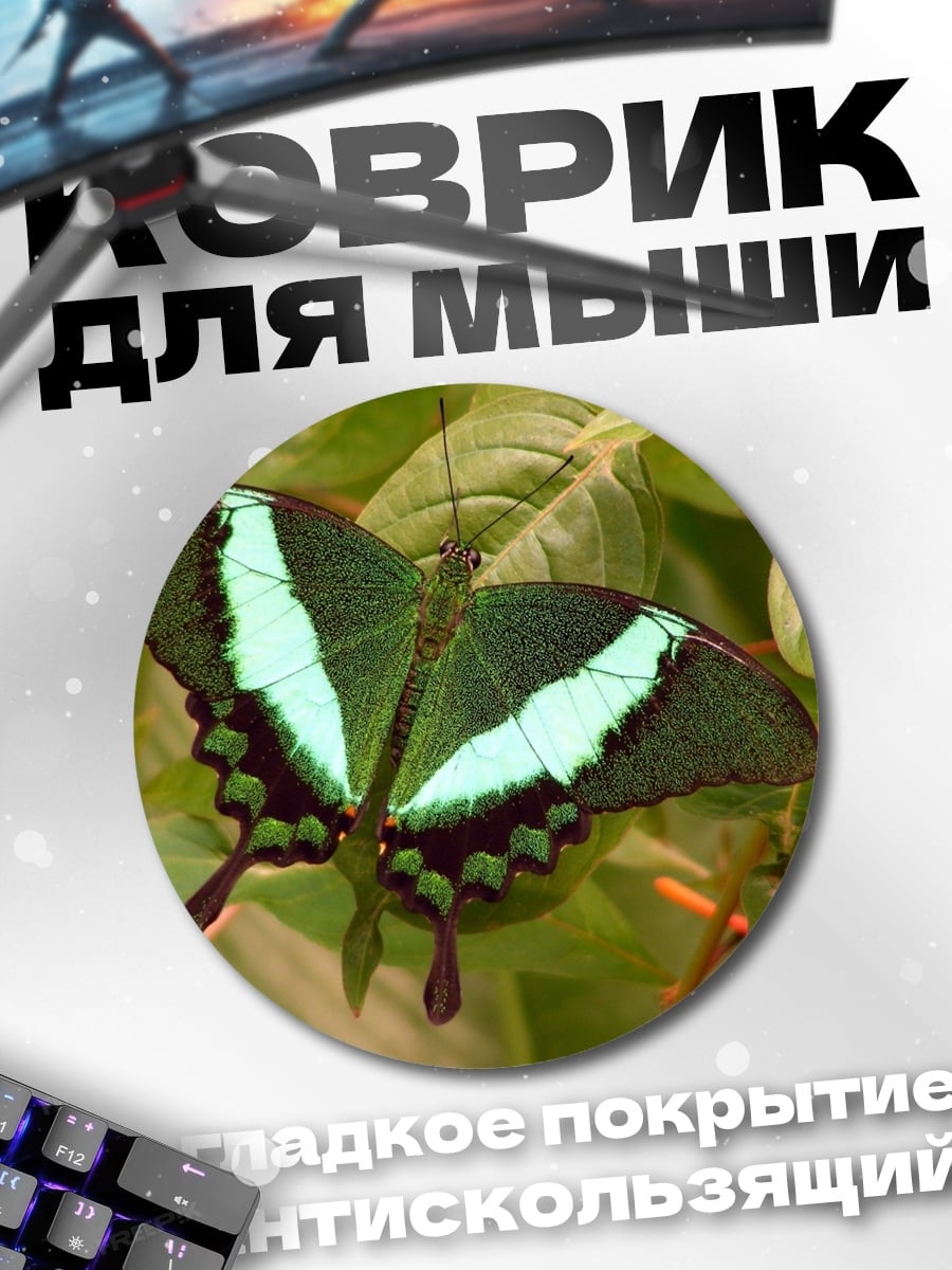 Коврик круглый Зеленая бабочка на ветке