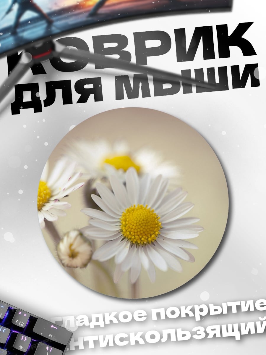 Коврик круглый полевые цветы ромашки