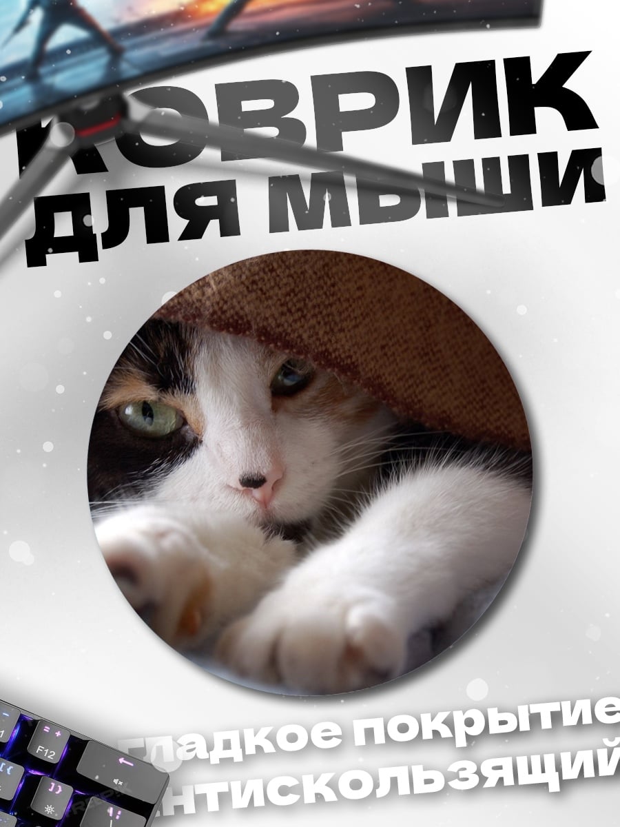 Коврик круглый Кот прячется в пледе