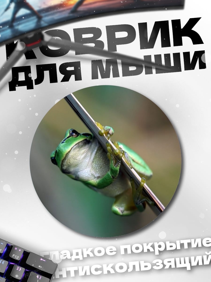 Коврик круглый Зеленая лягушка на ветке