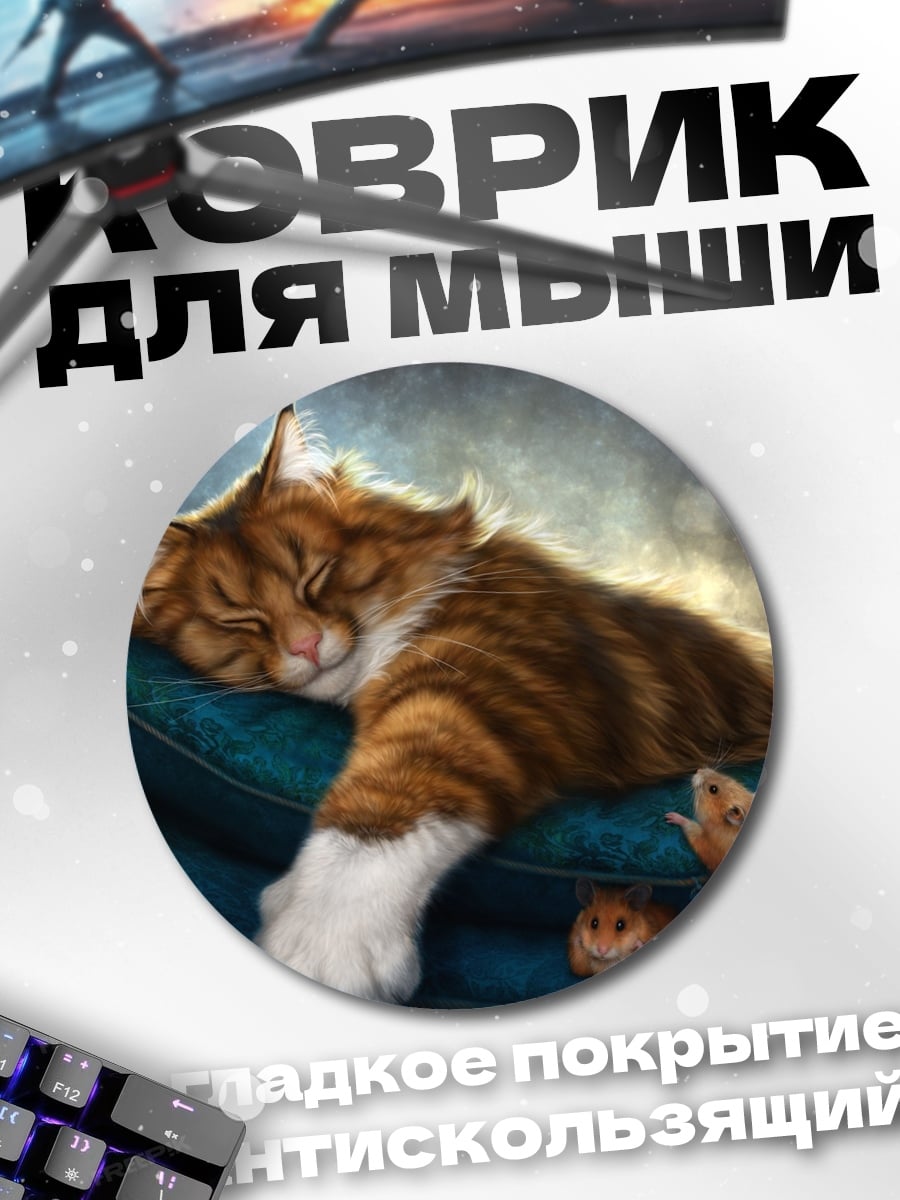 Коврик круглый Спящий кот и мыши