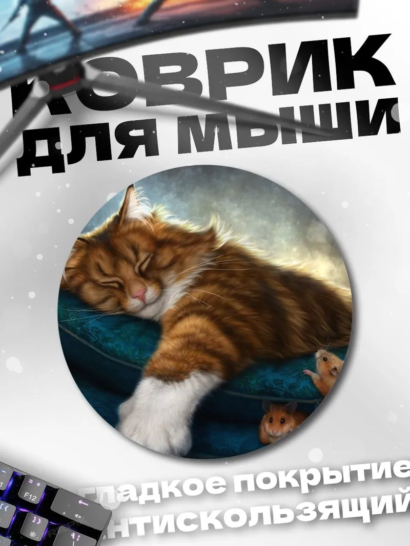 Коврик круглый Спящий кот и мыши
