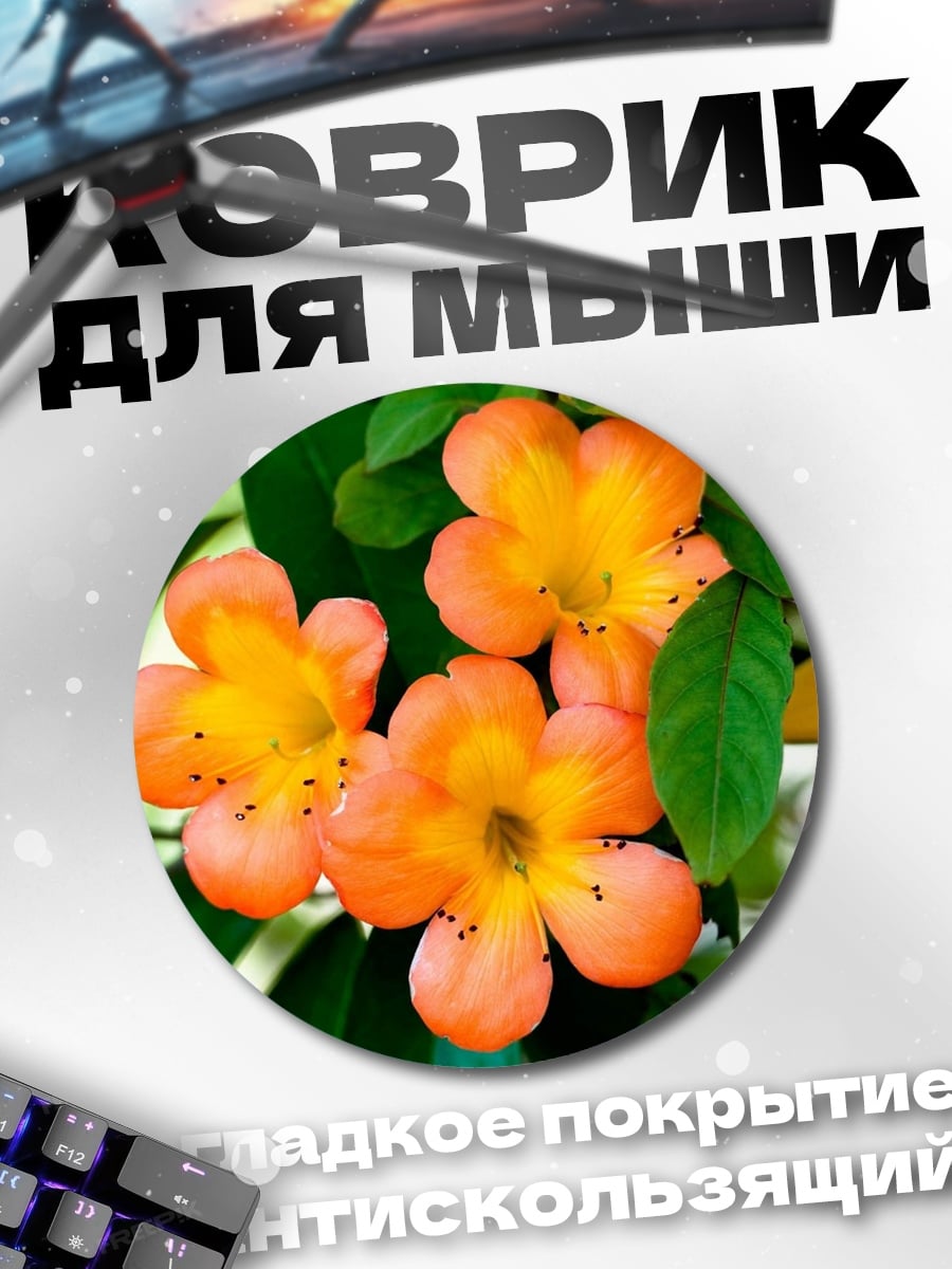 Коврик круглый Оранжевые цветы