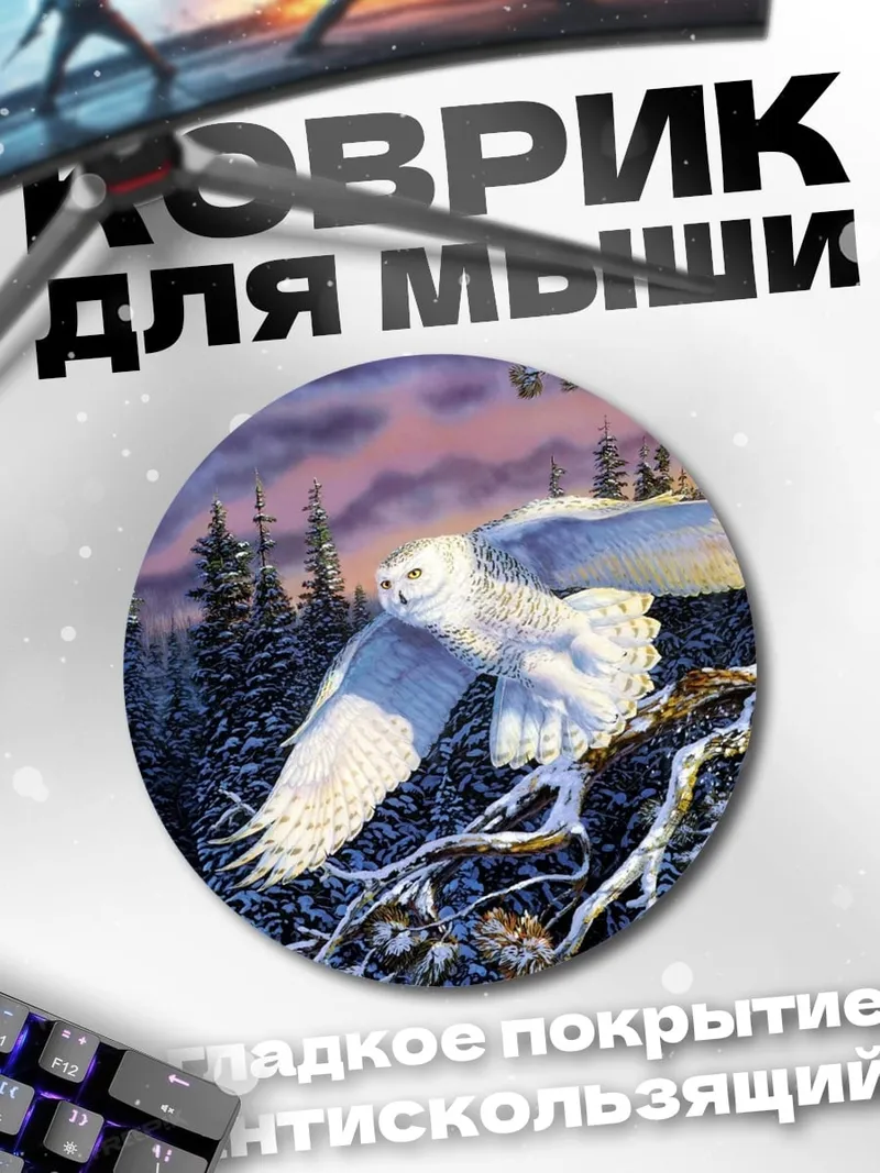 Коврик круглый Белая сова в лесу
