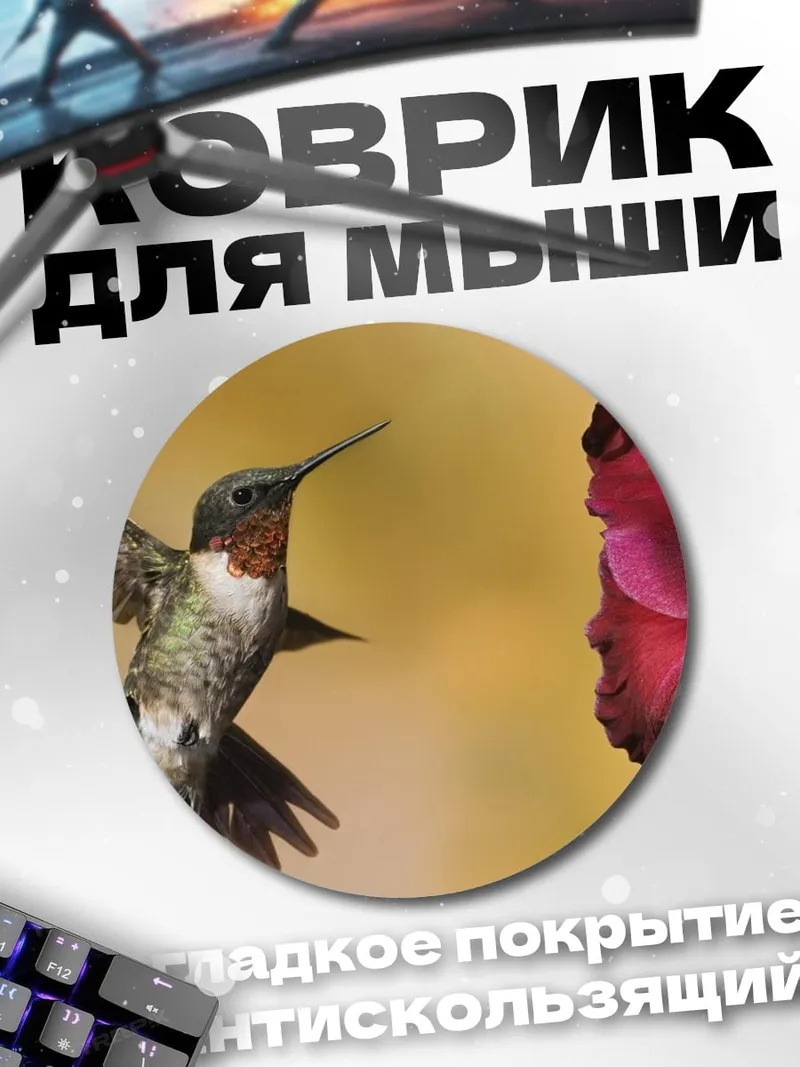 Коврик круглый Колибри и цветок