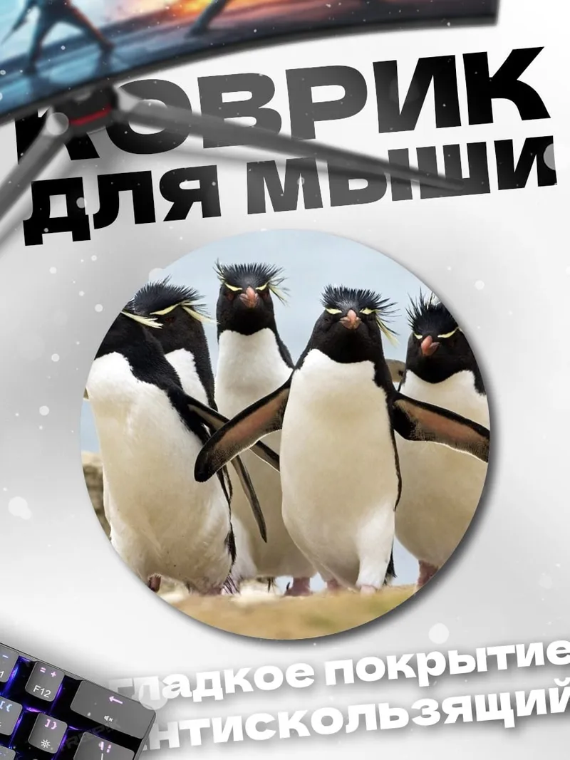 Коврик круглый Пингвины на берегу