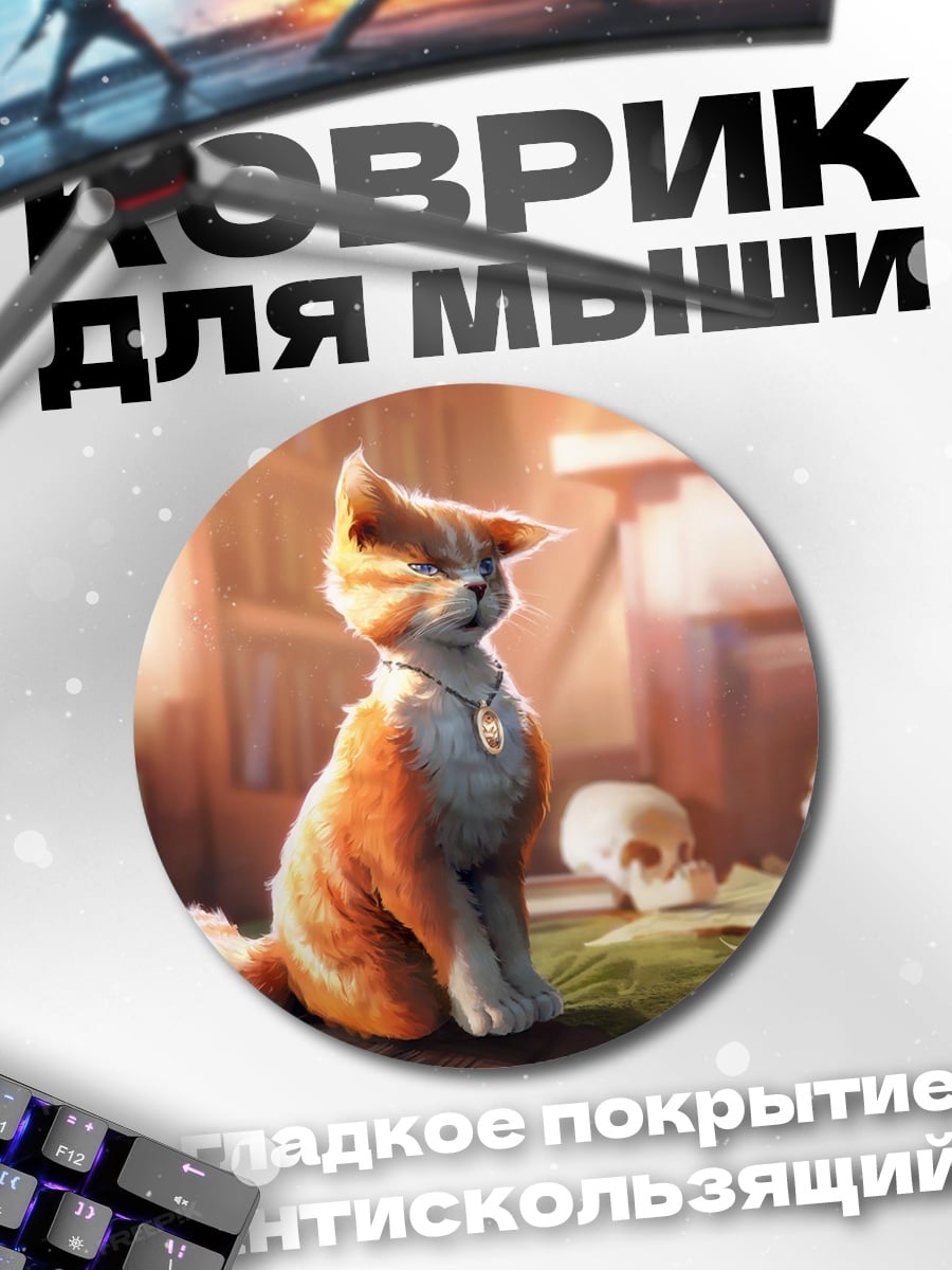 Коврик круглый Рыжий кот учёный