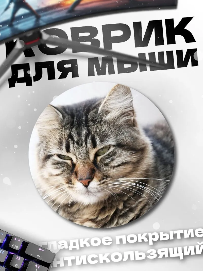 Коврик круглый портрет кота