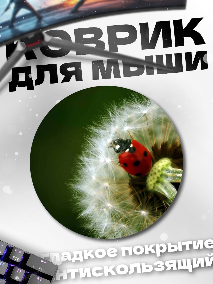 Коврик круглый божья коровка на одуванчике