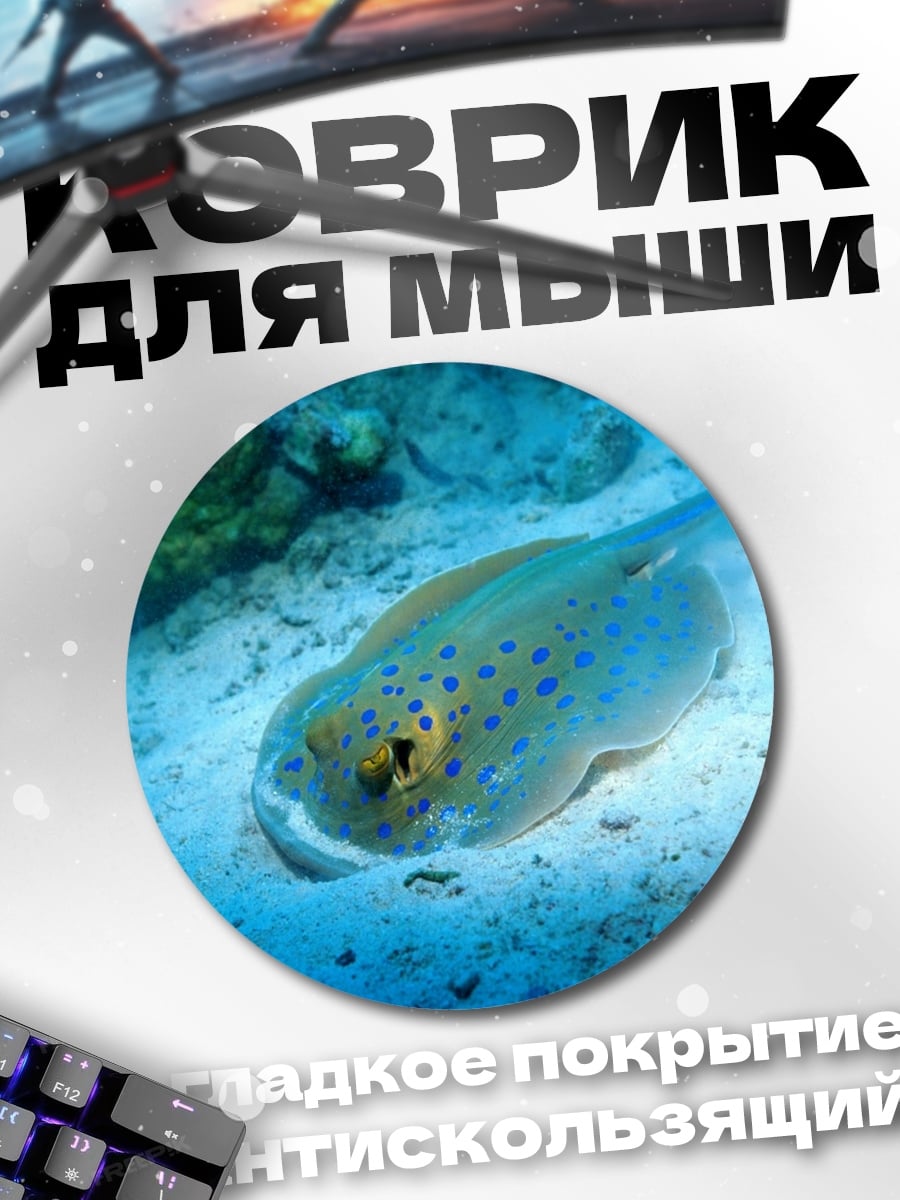 Коврик круглый Синий скат подводный