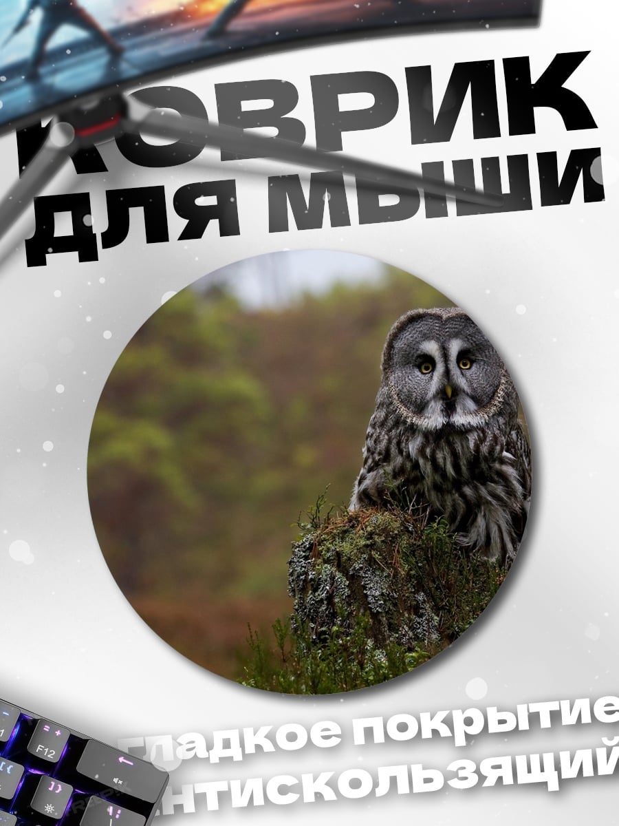 Коврик круглый сова в лесу