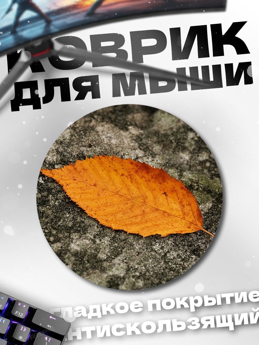 Коврик круглый Осенний лист на камне