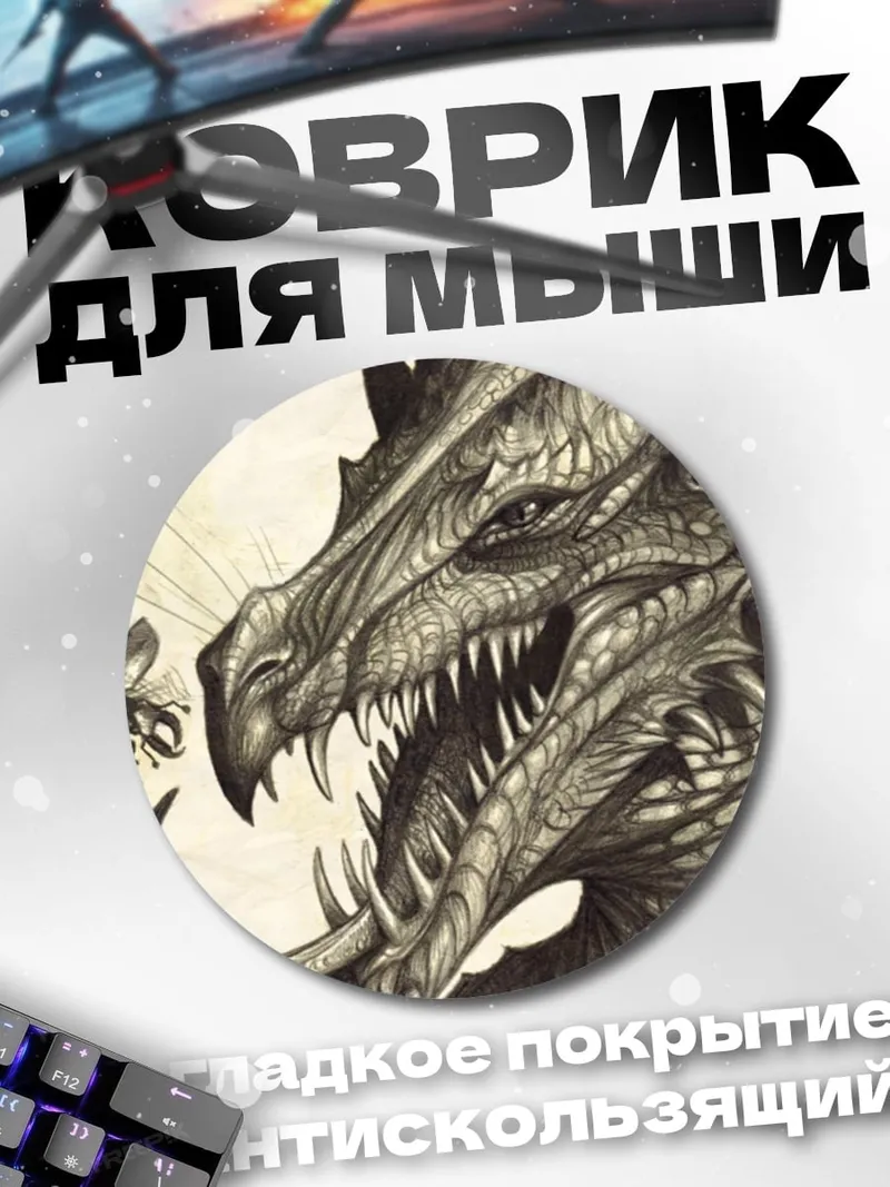 Коврик круглый Дракон и муха