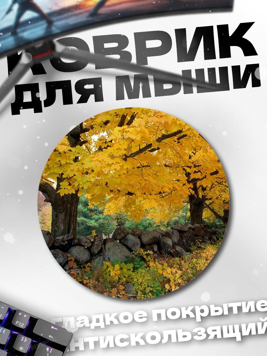 Коврик круглый Осенние деревья стена